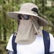 Muchiston sun hat men summer outdoor sun protection hat men mountaineering sun hat neck protection UV fishing fisherman straw hat dark gray [big hat brim + mask] one size - mask can be removed