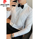 Camisa de boda del novio de Pierre Cardin camisa de vestir de moda de altura larga para hombres Banquete de boda de hombres delgados