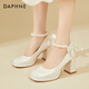 Daphne French thick heel single shoes female bridesmaid Mary Jane shoes temperament high heels evening shoes 4623404078 beige 38