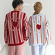 CREME SU Matisse Series Autumn and Winter Couples Home Clothes Half Velvet Contrast Color Stripes Interesting Jacquard Wedding Red Blue White Stripes M (Recommended 90-120 Jin Jin equals 0.5 kg)
