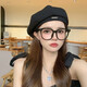 Beret women's autumn and winter Japanese style big head beret hat ins hat new octagonal painter hat black