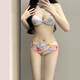 Lugeli bikini swimsuit for women 2024 new style seaside vacation four-piece set conservative high-end split swimsuit hot spring floral bikini XL recommended 110-135Jin Jin equals 0.5 kg