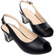 Bulipan Frauenfischmund halbe hohe Absatz Sandalen mittleren Frauen Sommersandalen dicke Absatzweiche Softleder Hollow Mutter Schwarz 37