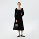 
Fan Silann velvet low square collar French black skirt for women 2024 winter new elegant annual meeting dress 14698 black L