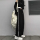 High Street Sportshosen für Frauenstudenten schwarze Binde-Big-Hose losen hohe Taille schlampig Fett M-Breitenbeine (723 Schlitzhosen) 4xl 170-200jin [Jin entspricht 0,5 kg]