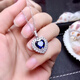 Anillo de zafiro de corte fino extraordinario para mujeres plateado esterlina plateado 24 corazón anillo de diamante de diamante colgante azul colgante móvil 8x8mm libre de cadena