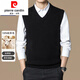 Pierre Cardin 100% pure wool sweater men's autumn and winter V-neck vest men's thick warm pullover sweater knitted waistcoat round neck clip flower orchid M 165 recommended weight 90-120Jin Jin equals 0.5 kg