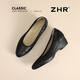 ZHR top layer cowhide women's shoes commuting leather shoes for women's shallow mouth thick heels workplace work shoes S689 noble black 38