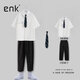 狄帝鲨学院风DK制服衬衫男短袖痞帅夏季宽松休闲港风日系衬衣班服一套 白色+领带 L