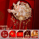 Golden Phoenix Schöne Stadt Runde Fan Braut Hochzeit Geschenk DIY Handgemachtes Geschenk für beste Freunde Neu Hochzeit Hand Holding Blumen High-End Practical Happy Fan Dye Colored Double Color-No. 1 fertige Produkt + Geschenkbox -Set