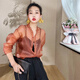 Flower Shadow Yaoyao Fayinyoo Oriental Simple et Extra Supported Silk Ougenya Shirt Femme's Simple and Volyled Color Base portant H1713 Mysterous Black M