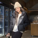 Camel 660 high-coat down jacket for women short thickened windproof hooded bread down jacket for women 724CA6B601B, Phantom Black, Women S