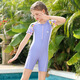 YINGFA children's swimsuit girls one-piece sun protection short-sleeved swimsuit 2024 new girls medium and large children quick-drying swimsuit purple/print 100-120cm/17-22kg (size 6)