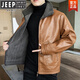 JEEP SPIRIT leather jacket men's one-piece jacket winter Haining Park 2024 new jacket plus velvet coat mink fur black 6917# higher sheepskin L
