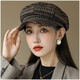 Changyin Fashion Hat Women's Versatile Winter Octagonal Hat Women's Round Face Spring and Autumn Warm Trend Korean Style Internet Celebrity British Houndstooth Black