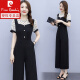 皮尔卡丹（pierre cardin）短袖雪纺阔腿连体裤套装女2024年新款时尚气质夏季薄款一体连衣裤 【1098%23】杏色 连体裤 L 建议105-115斤