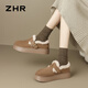 Zhr Birkenstock Schuhe für Frauen plus samt dicker Sohle erhöhte Baumwollschuhe für Frauen lässige Schneestiefel für Frauen Winter JF98B Kamel 37