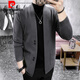 Pierre Cardin brand wool cardigan men's trendy slim jacket 2025 spring and autumn thickened men's knitted cardigan sweater jacket dark gray L