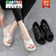 CARTELO brand trendy leather thick-soled heeled sandals for women 2025 summer new soft leather fish mouth shoes casual sponge cake mother shoes off white 35