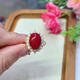 Sanskrit-made natural coral cabochon, simple and versatile ring, sterling silver inlaid with live mouth design, coral ring 99642