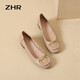 Zhr Light Mouth Single Shops para mujeres Spring y Autumn Tacón grueso que desplaza zapatos de mujer, hebilla cuadrada elegante, zapatos de vajilla real para mujeres AH378 Color de albaricoque 38