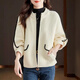 
Gemila spring and autumn coat women's short wool top loose cardigan wearing fashionable stand-up collar small fragrance jacket 12185 white L