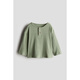 H&M children's clothing baby boy autumn ribbed henley cotton jersey long-sleeved top 1256083 green 90 52