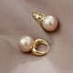 Fat Donglai's same style 18k gold earrings, 18K gold French pearl light luxury earrings, temperament earrings, earrings for women, 52 champagne pearls