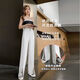 Zhidoudou aunties 200 Jin [Jin equals 0.5 kg] Fat M slit suit pants make you look slim and tall, straight wide-leg loose floor pants summer white 9896 (regular style with button zipper) One size S