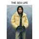 THE SEA LIFE 潮酷短款羽绒服PU皮外套女冬W13701 杏仁白 M