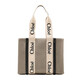 Chloe Woody -Serie Leinen Canvas Medium Damen -Umhängetasche Tasche Tasche Hellgrau 691J Einzelgröße