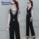 
Simple position strap wide-leg pants for women 2025 summer new Korean style fashionable age-reducing black pendant feeling slimming suspender jumpsuit white top + overall pants set one size s 2 feet 1105Jin [Jin equals 0.5 kg]