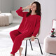 LangSha (LangSha) red pajamas for women in autumn pure cotton long sleeves year of zodiac red suit for women mother casual cool outdoor wear home clothes 681 crimson M[155-160cm/90-110Jin[Jin equals 0.5 kg]]