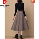 Pierre Cardin (Pierre Cardin) temperament women's woolen A-line skirt women's spring autumn and winter skirt mid-length retro high-waist large size mid-length skirt gray and white houndstooth L