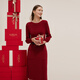 Gloria New Year's red dress red new slimming temperament one-line collar knitted dress 1C1C4G2N0 53R pepper red S
