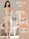 Zhenyunyuan Pyjamas Frauen 2025 Neue Sommer Casual Mode Damen Kurzärärmelte geschnittene Hosenanzug Elegante Heimkleidung Sommer 6189 Blau Kranz Kaninchen weiße Hosen Set l