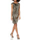 ANNE KLEIN Women's Metallic Pleated Dress Knee-length Collarless Short Sleeve Business Casual Gold/Black 14