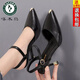 Woodpecker high heels real soft leather strap sandals for women 25 new style versatile slim heel temperament toe comfort cat heel women single shoes Beige hollow sandals - 7 cm 728 models 34
