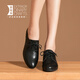 Zapatos de cuero con cordones negros de lu shinan para zapatos de trabajo de boca profunda profesional de la mitad de la mujer para mujeres para el otoño y los zapatos de conmutación de invierno en el tacón grueso de cuero de cuero suave y de cuero negro de la mitad de la altura media de 3.5 cm más el vellón (723) 36