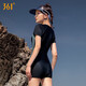 361 Badeanzug Frauen Sport einteiliger Flachwinkel Konservative kleine Brüste, die den Bauch bedecken, damit sie schlank und sexy groß aussehen, koreanische heiße Quelle Badeanzug 1050 schwarz grau XL Höhe 160-170/Gewicht 55-60 kg