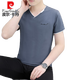 Pierre Cardin 2024 Neuer Sommer V-Ausschnitt Männer kurzärmelig T-Shirt Solid Color Casual Trendy und vielseitige Männer halbärmelte Top Qy693 Dark Grey M [Empfohlen 100-115jin [Jin gleich 0,5 kg]]]