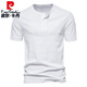 Pierre cardin European and American elastic Henry neck short-sleeved T-shirt men's youth summer casual personality large-size solid color half-sleeved T-shirt trendy light gray L 125-140Jin [Jin equals 0.5 kg]