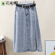 Hua Lanna 2025 Neue helle Farbschlitz-Jeansrock für Frauen mit hoher Taille, schlanker Rock mit mittlerer Länge mit Hüft-A-Line-Regenschirm-Rock Sommer 9882 Light Retro Blue L.