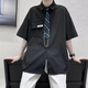 狄帝鲨学院风DK制服衬衫男短袖痞帅夏季宽松休闲港风日系衬衣班服一套 白色+领带 L