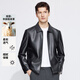 Langdeng Men's Simulated Leather Jacket Autumn New Business Casual Lapel Retro Leather Jacket Black L (175/92A)
