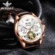 Sitio web oficial de Oupinke Certificado Swiss Certified reloj mecánico Mecánico Mecáneos completamente automáticos Fecha impermeable de la semana Mira OPK-3291 Letras de cuero marrón rosa sin blancos
