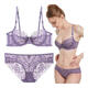 Victoria Palace Sexy Bra Purple Elegant French Ultra-Thin Breathable Lace Bra Push-up Bra Set Red 75B 34 (with M size panties)
