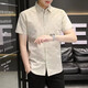 
XUANLAIYA men's short-sleeved shirt jacket summer large size half-sleeved solid color casual slim Korean style trendy youth shirt men 826 blue 2XL