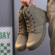 Gebiao Spring and Autumn Waterproof Martin Boots Middle Top Men's Shoes Board Shoes Canvas Shoes Sports Korean Style Fashion Versatile Casual Workwear Shoes Khaki 39