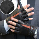 NOOLDERS Men's Warm Genuine Leather Gloves Half Finger Driving Gloves Half Fingerless Cycling Motorcycle Sheepskin Gloves Thin Designer Style Black (Thin Velvet Lining) S Size